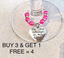 Wine Glass Charm “YOU ARE ALWAYS IN MY HEART” Prosecco Gin Valentine Gift OFFER