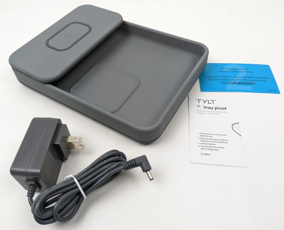 Cargador inalámbrico para teléfono y auriculares TYLT QITRPVTGY-T bandeja pivotante y bandeja de tocador NUEVO Foto 2 de 4