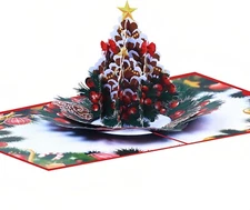 3D Pop Up Christmas  Pine Cone Tree Card Colorful/Vibrant 