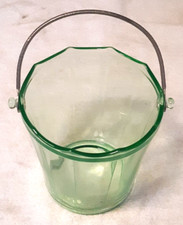 Excellent Vintage Cambridge Green Uranium Glass Ice Bucket, w / silver handle