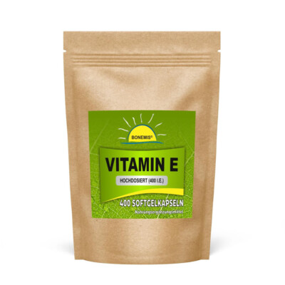 Vitamin E (hochdosiert, 400 I.E.), Sparpack, 400 Softgelkapseln, Bonemis 