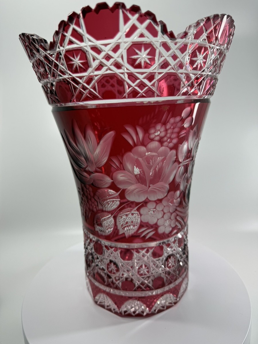 Meissen 赤いクリスタル花器 Signed Meissen Red cut to Clear Crystal Vase, 10” | eBay