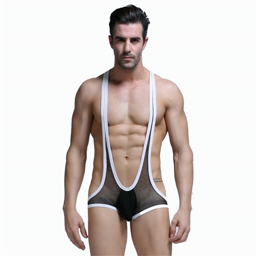 Mens Underwear Mesh See Through Bodysuits Penis Pouch Leotard Wrestling Singlet - Picture 32 of 36