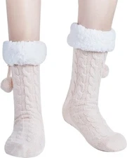Women's Slipper Fuzzy Socks Knit Sherpa Lined Soft Pink Warm One Size