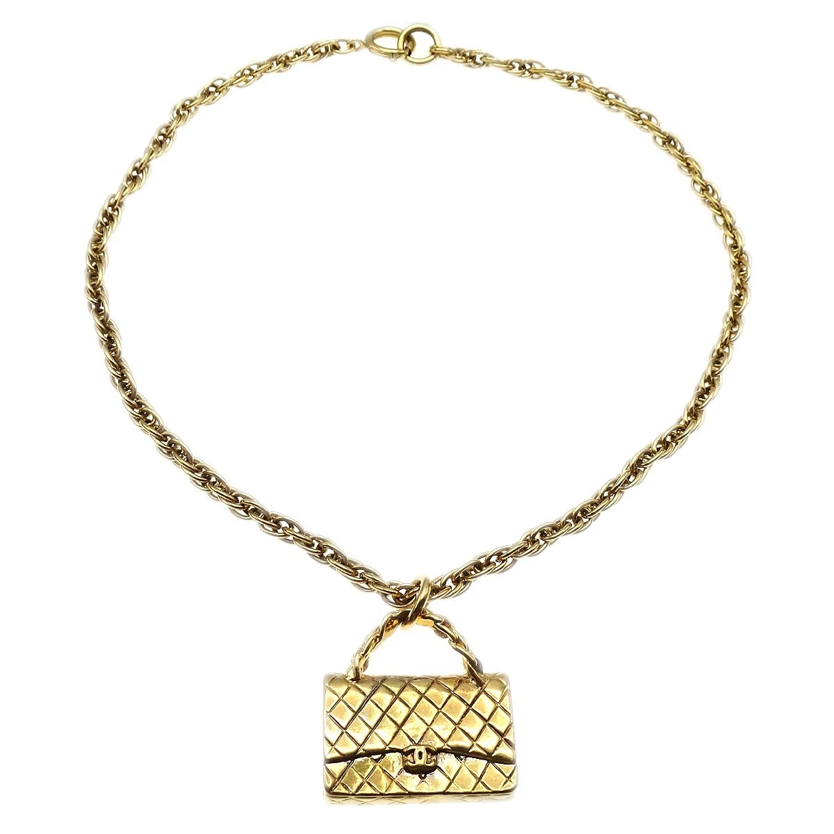 Chanel Vintage Chanel Gold Tone Bag Motif Pendant Necklace SS600