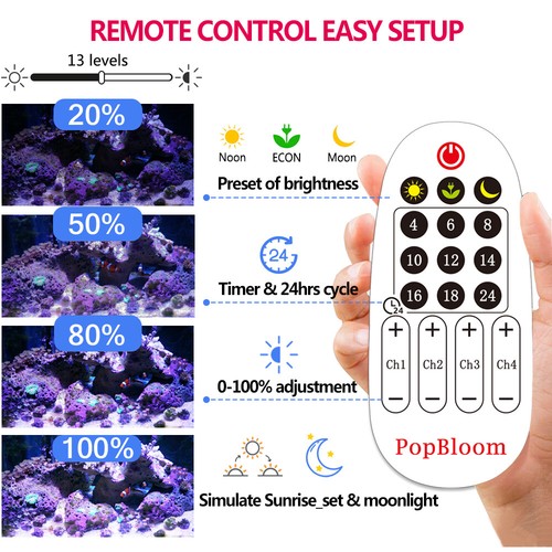 PopBloom Aquarium Aquarium LED Licht Vollspektrum Meeresbeleuchtung für Korallen - Bild 4 von 15