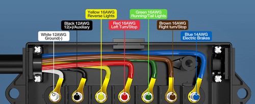 8FT 7-Way Trailer Cord Inline Junction Box 7-Gang RV Plug Towing Light Wiring - Picture 6 of 20