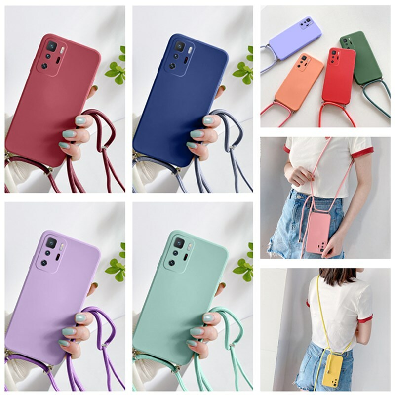 For Xiaomi Mi 11 10T F3 Redmi Note 10 Liquid Silicone Lanyard Soft Case  Cover