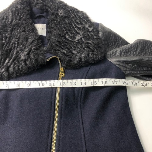 GUESS Los Angeles Women's Navy Coat XS UK 4 Faux Fur Trim - Picture 12 of 16