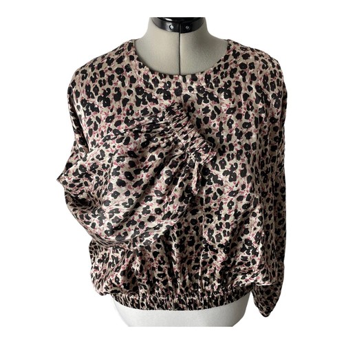 Zara Damen Rosa Leoprint Langarm Bluse Elastischer Saum Oberteil Gr. L - Bild 5 von 10