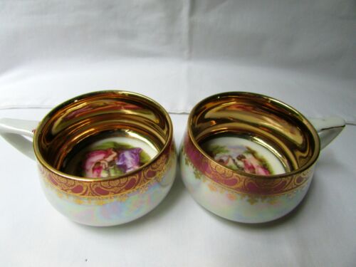 ANTIQUE LEHMANN GERMANY DEMITASSE COFFEE CUP IRIDESCENT PORCELAIN GILT SCENE - Picture 2 of 7