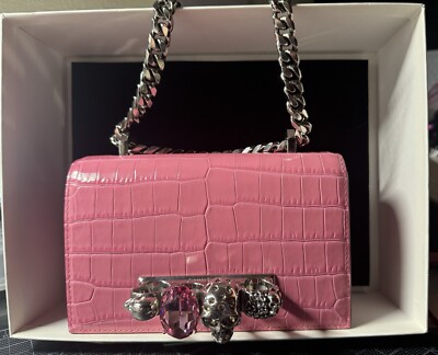 ショルダーバッグ・ポシェット ALEXANDER MCQUEEN PASTEL PINK MINI SATCHEL CROSSBODY BAG ALEXANDER MCQUEEN Pink Croc Embossed Leather SKULL LOCK Mini