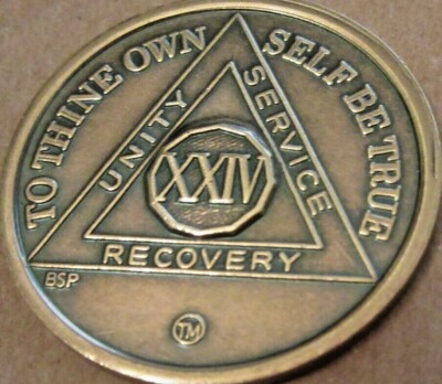 Alcoholics Anonymous AA 24 Year Bronze Medallion Coin Chip Token ...