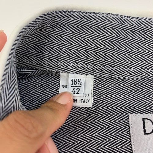 Davinci Shirt Mens 16.5 Indigo Blue White Cotton Herringbone French Cuff Dress - Picture 5 of 9
