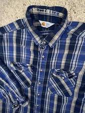 VTG Carhartt Shirt Mens Blue Beige Plaid Button Up Shirt Long Sleeve 80  s 90  s