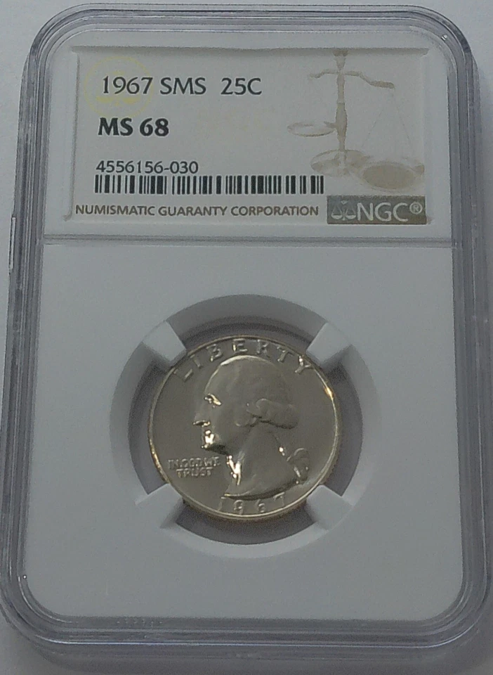 1967 SMS NGC MS68 Washington Quarter 25c Special Mint Set Uncirculated White Lbl - Image 3 of 3