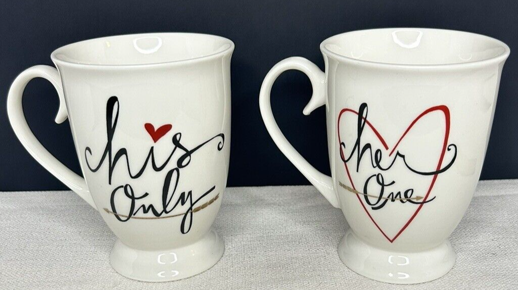 Pfaltzgraff His Only Her One Valentine Coffee Tea Mugs Red Black Hearts  