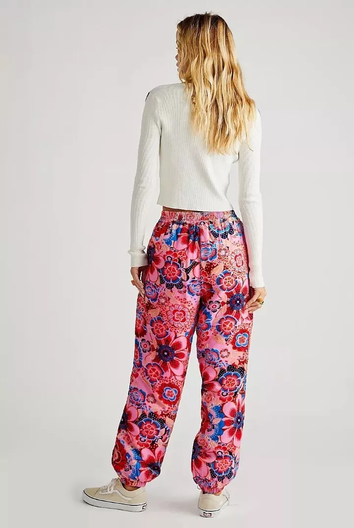 Free People Sun Valley Velvet Pants Floral Embroidery Pink Wine Blue Brown Sz S