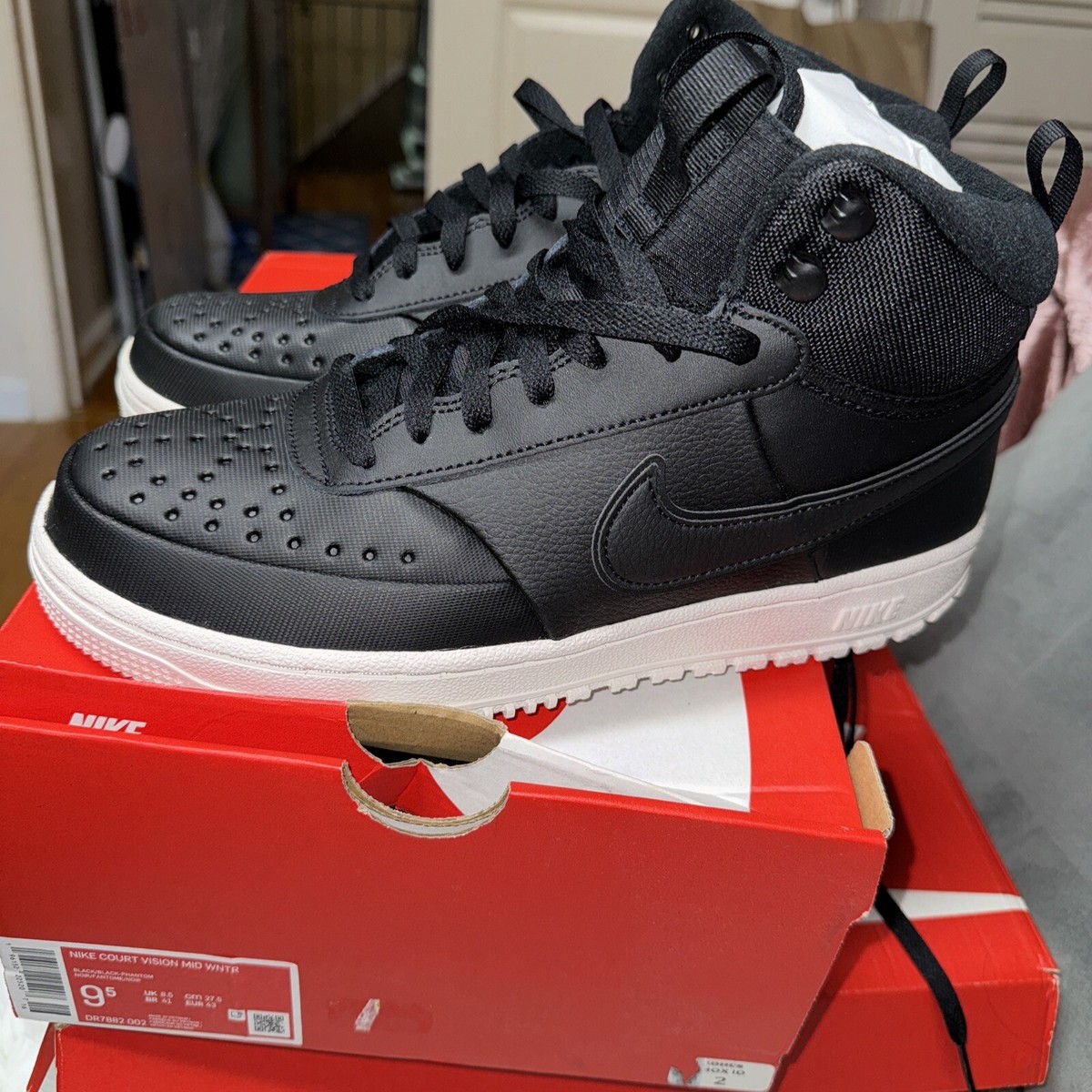 Nike Court Vision Mid Winter DR7882-002 Black Sneaker Shoes Men's