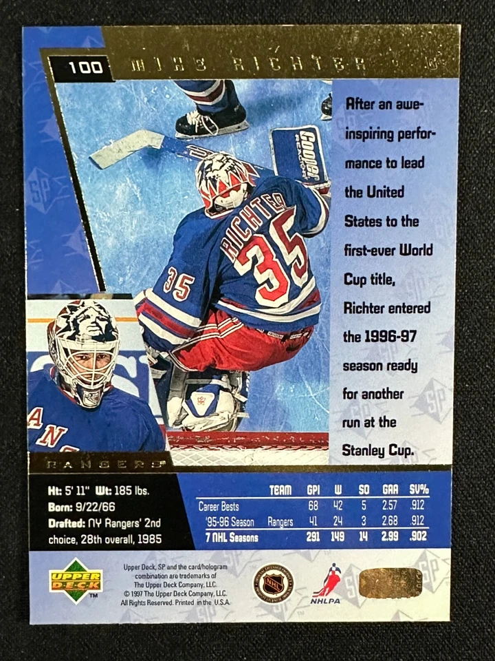 Mike Richter 1996-97 SP #100 New York Rangers - Image 2 of 2