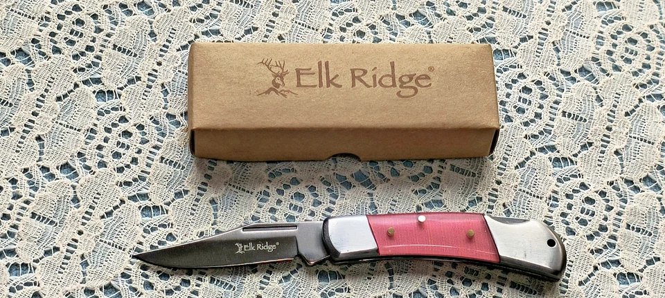 Pink Elk Ridge Folding Stainless Steel Knife - New in Box - ER 125 - Image 2 of 4