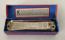 Vintage / Antique German M. Hohner AUTO VALVE HARP Key of "C" in BOX No 105