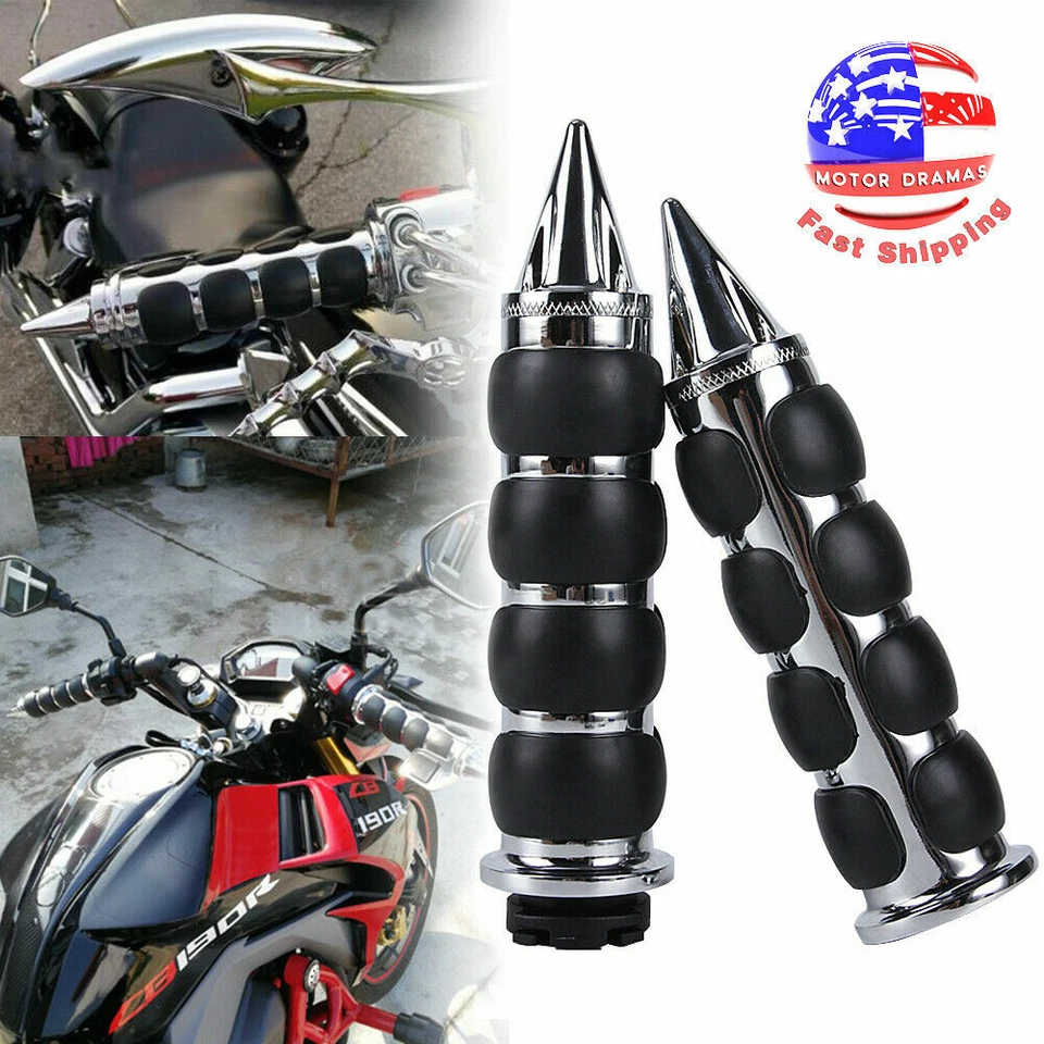 2x 7/8" Chrome Spike Handlebar Hand Grips For Yamaha FZR YZF 600 600R R1 R6 R6S - Image 4 of 4