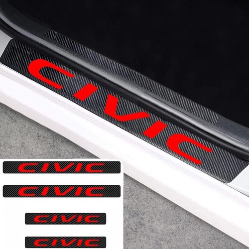 4PCS Car Door Sill Decal Cover Anti-Scratch Protector For Honda Civic Red Sty 2 - Picture 2 of 6