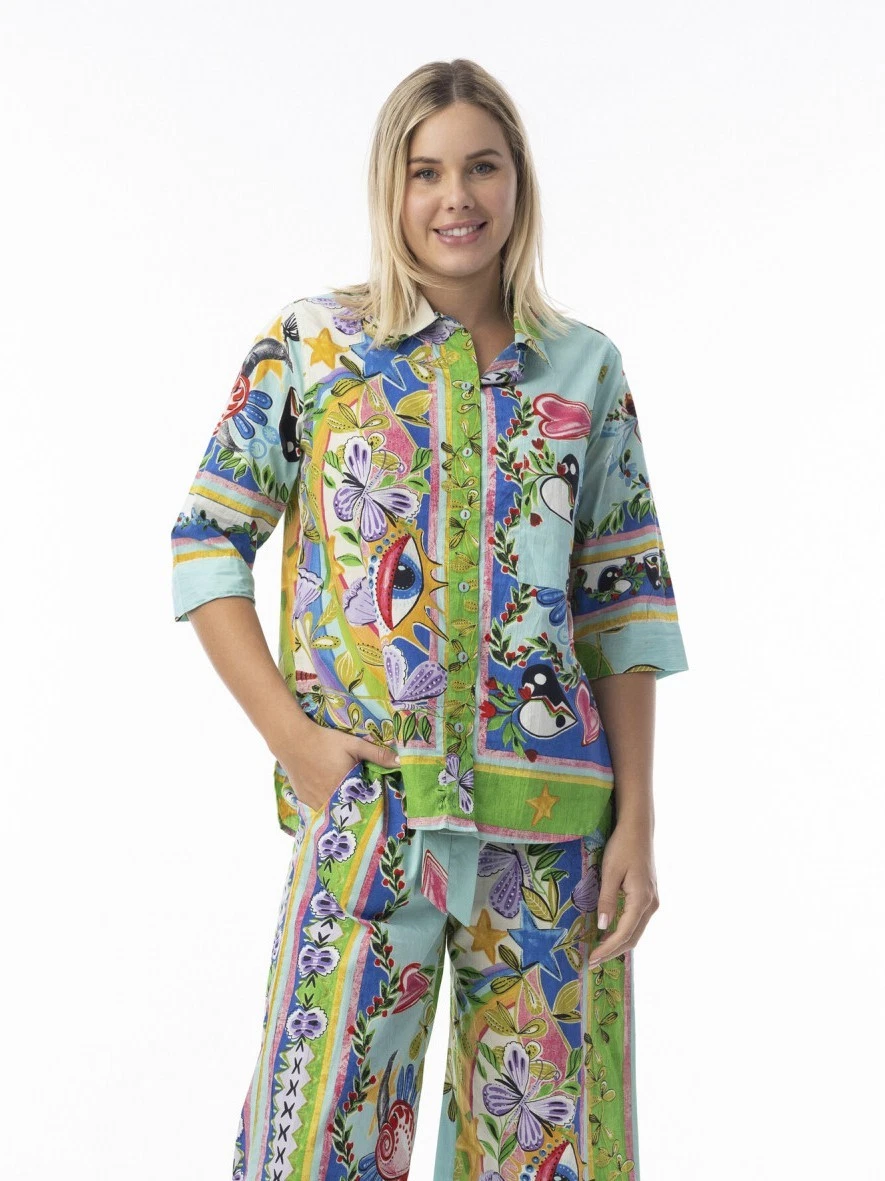 Orientique 42174 Multi Print Sante Fe 3/4 Sleeve Shirt New SS/26 Collection