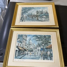 Vintage Framed Gold Art Prints Vargus French. Notre Dame. Paris -Place du Tertre