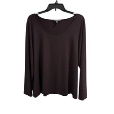 Eileen Fisher Essential Pullover Top Blouse Dark Brown Long Sleeve Women Size 1X