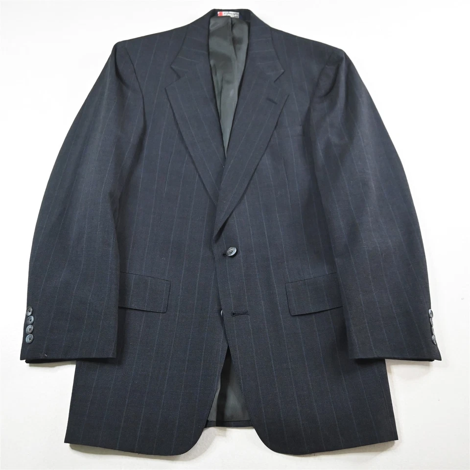 Terno calça jaqueta masculina listrada azul lã Austin Reed 38R 30x34 vintage feito nos EUA - Imagem 2 de 4