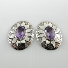 Navajo Handmade Sterling Silver Purple Amethyst Post Earrings