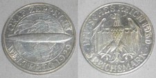 1930G Silver Coin Germany Weimar Republic 3 Reichsmark Graff Zeppelin World Flgt