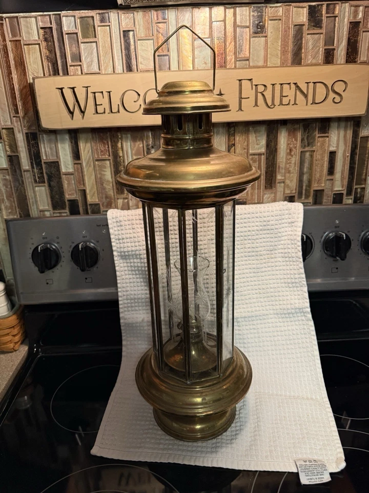 Lámpara de aceite turca de vidrio grabado de latón linterna de pastor ver fotos Foto 4 de 4