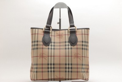 BURBERRY Nova Check Tote Bag PVC Leather Beige Vintage Authent