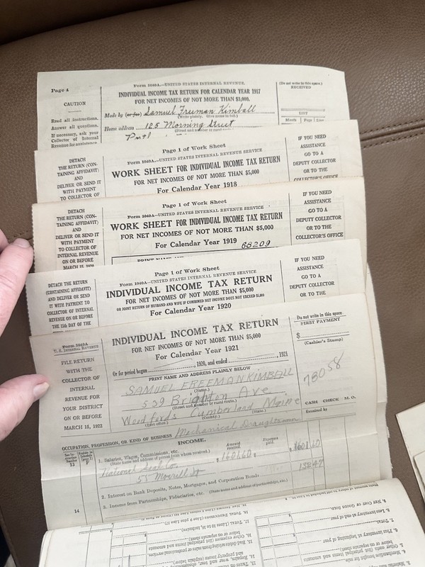 RARE US Individual Income Tax Returns 1917-1959 Portland Maine Antique Historic