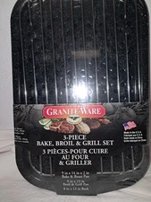 Enameled Steel Bake Broil and Grill Pan 3 piece Granite Ware Set Strong Large