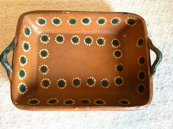VTG Mexican Terracotta Red Barro Clay Serving Platter Tray W/ Handles 10.25”