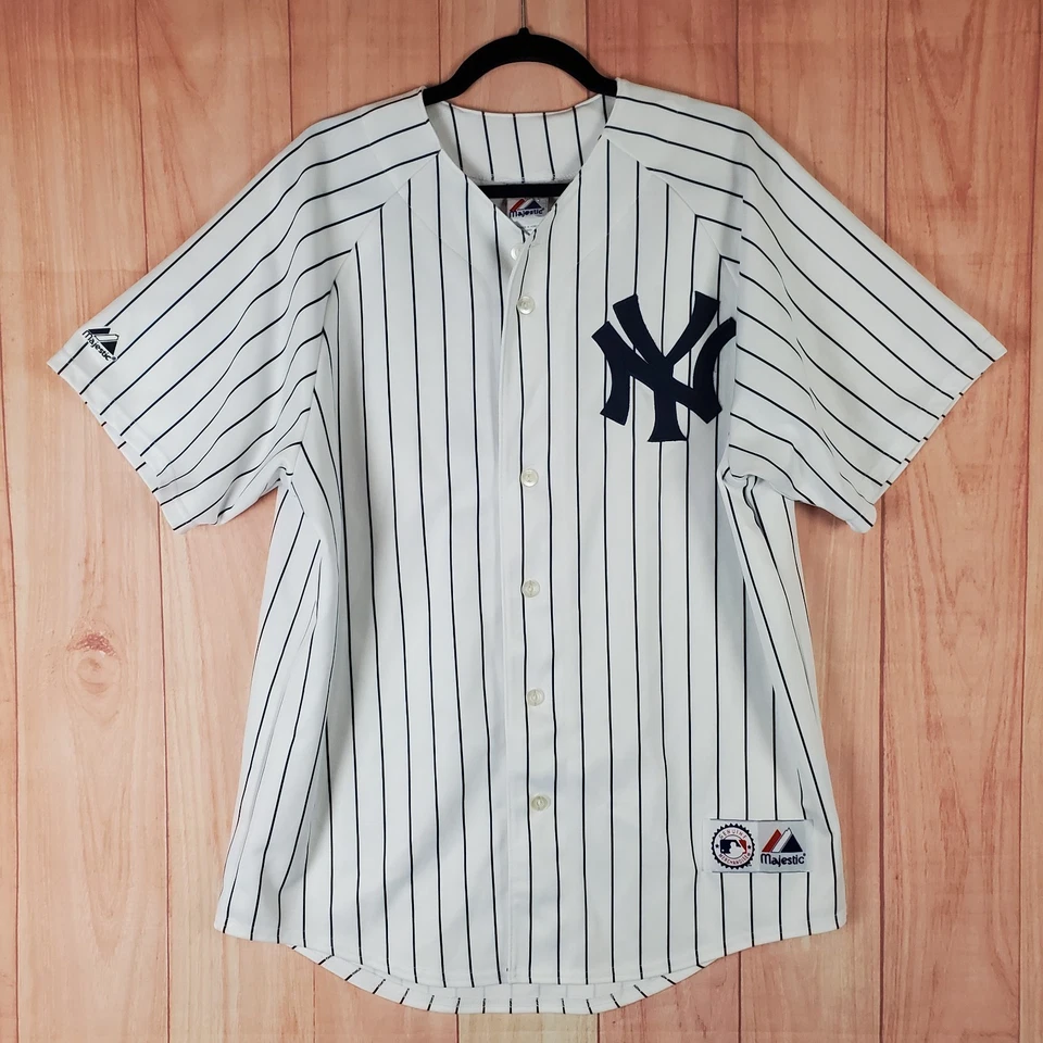 Camiseta deportiva de béisbol Derek Jeter #2 de colección Majestic New York Yankees L blanca a rayas Foto 2 de 4