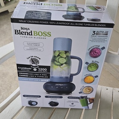 Ninja BlendBOSS Tumbler Blender 1200W 26oz Blue Ice Crusher Travel Tumbler