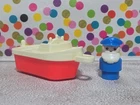 Vintage Fisher Price Little People Figure Boat Captain and Boat