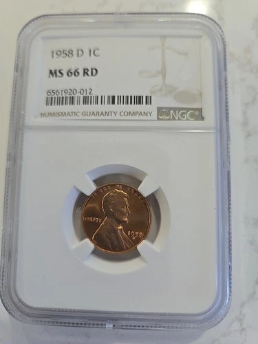 1958 D Penny Ms66 Rd In Slab