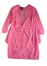 Ursula of Switzerland Pink Beaded Dress Attached Draped Jacket Size 22W Vintage