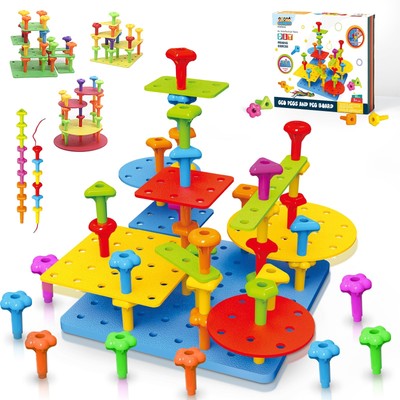 Peg Board Toy set 70Pcs DIY Building Stacking Toys for Kids 3-6 Years Old,STE...