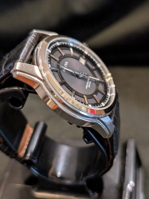 Bulova Precisionist Gray Dial Silver Tone Black Leather Band Men's