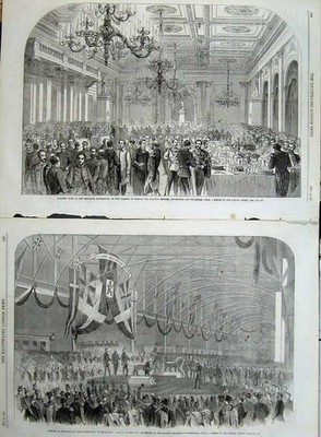 Alter antiker Druck 1862 Bankett Eisenbahn Göteborg König Schweden Zug Männer 19.