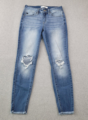 Kancan Jeans Womens 7/27 Morgan-Savina Skinny Mid Rise Distressed Blue Denim