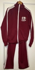 VTG 80s Soffe Athletic Sweat Track Suit Sz Large, Burgundy 2 Piece Set w/stripes