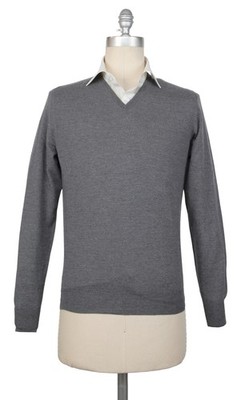 Luigi Borrelli Grauer Woll V-Ausschnitt Pullover - XS/46 - (LB824228)